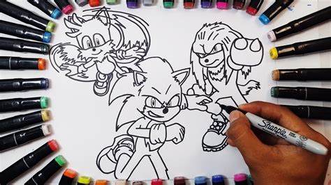 CÓmo Dibujar A Sonic Tails Y Knucklessonic 2 La Peliculasonic Team