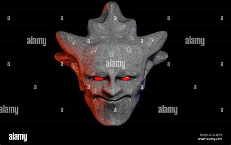 Head Of A Demon With Red Eyes Illustration On Black Background 3d