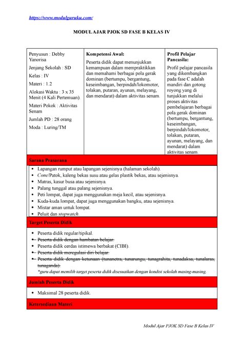 Modul Ajar Pjok Sd Aktivitas Senam Fase B Kelas Modul Ajar Pjok Sd Fase B Kelas Iv