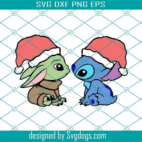 Baby Yoda And Stitch With Christmas Hat Svg Baby Yoda And Stitch Svg