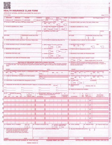 Online Fillable Cms 1500 Claim Form Printable