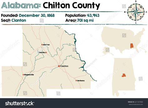 Large And Detailed Map Of Chilton County In Royalty Free Stock Vector