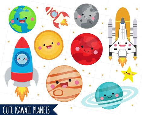 Solar System Clipart Kawaii Planets Graphics Space Clipart Kawaii