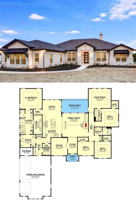 655799 1 story traditional 4 bedroom 3 bath plan with 3 car garage House Plans, Floor Plans