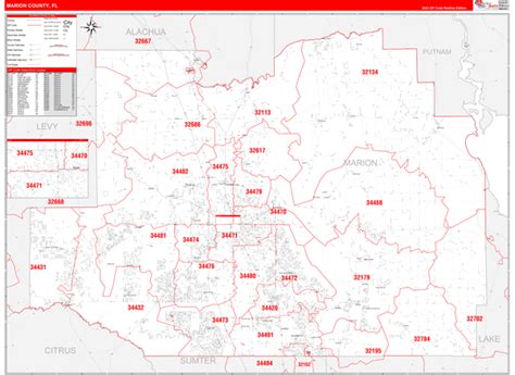 Marion County, FL Zip Code Wall Map Basic Style by MarketMAPS MapSales