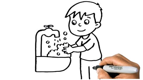 A Boy Washes His Hands Drawing About The Benefits Of Hand