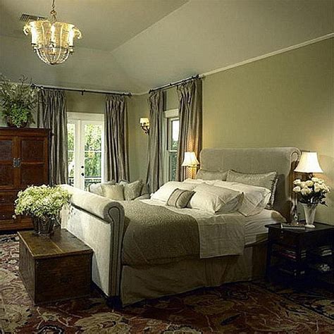 Comfortable Green Master Bedroom With Wood Furnishings