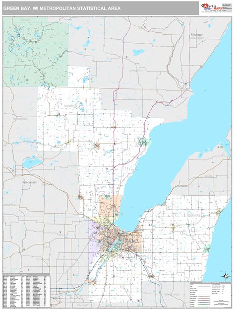 Green Bay Wi Metro Area Wall Map Premium Style By Marketmaps