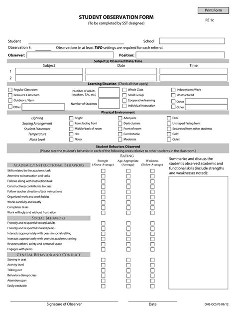 Student Observation Forms Fill Online Printable Fillable Blank