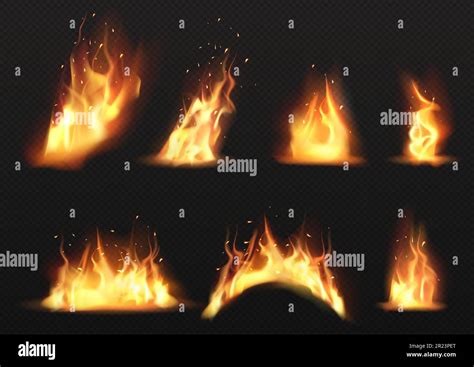 Realistic Fire Flames Set Isolated On Transparent Background Vector