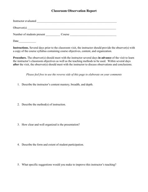 Observation Report Form Download Printable Pdf Templateroller Zohal