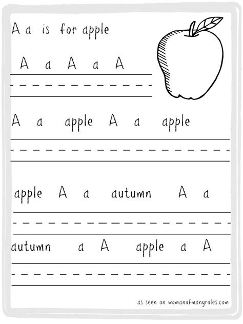 A For Apple Practice Writing Printable Sheet