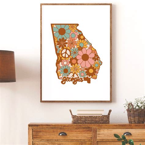 Printable Georgia Map Digital Art Nursery Wall Art Flower Etsy