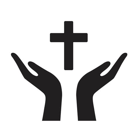 Praying Hands With Cross Outline