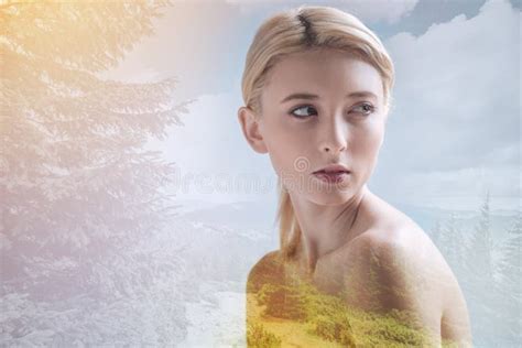 Naked Girl Against Splendid Nature Background Stock Photo Image Of