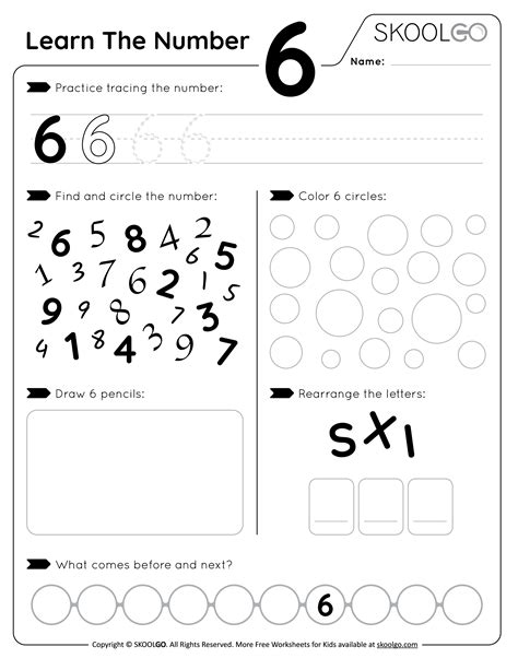 Learn The Number 6 Free Worksheet For Kids Skoolgo