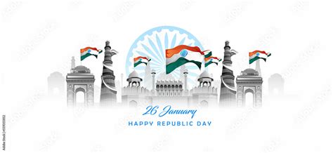 26 January With Flag Art Indian Celebration Happy Republic Day India