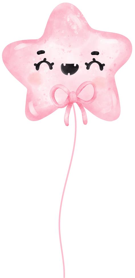 Cute Sweet Pink Balloon Star Shape Watercolor Painted 24132501 PNG