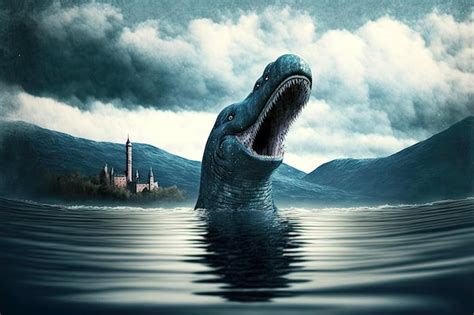 Premium Photo Scottish Mythology Loch Ness Monster Floating On Water