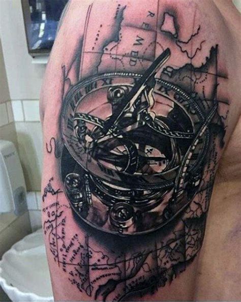 50 World Map Tattoo Designs For Men Adventure The Globe Compass