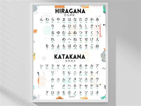 Japanese Hiragana And Katakana Chart Cute Monster Design Etsy