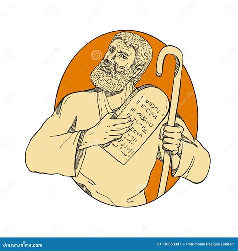 Prophet Moses With Staff Holding A Stone Table With Ten Commandments