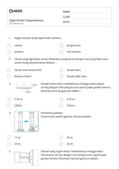 50 Lembar Kerja Satuan Panjang Dan Metrik Untuk Kelas 7 Di Quizizz