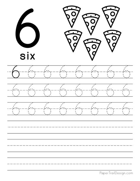 Trace Number 6 Worksheets