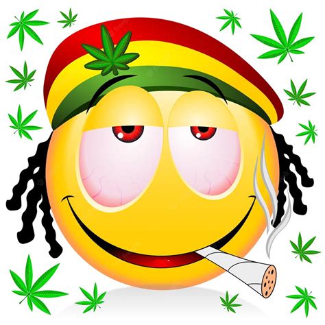 Reggae Rastaman Emoji Amarillo Fumando Marihuana Ilustración De Dibujos