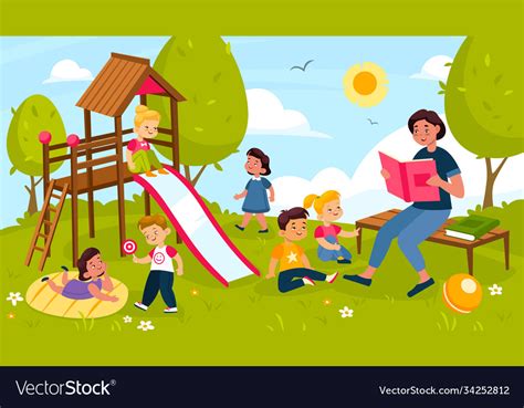 Kids Playing Outdoor Cheerful Preschool Children Vector Image