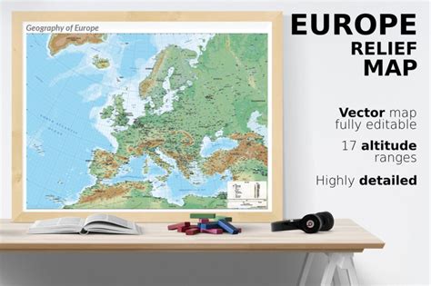 Shaded Relief Map Of Europe By Cartorical TheHungryJPEG