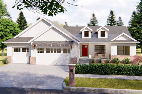 Foyer opens into the stunning living room with vaulted ceiling and fireplace. One-Story Modern Farmhouse Plan with Vaulted Great Room ...