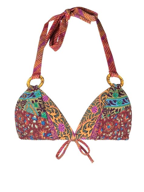 Boteh Mix Print Halterneck Bikini Top Farfetch