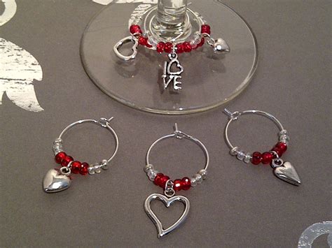 Hearts And Love Wine Charm Set Of 6 Valentines Day Wine Charms By