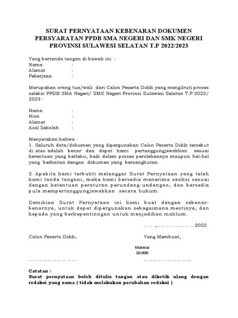 Contoh Surat Pernyataan Kebenaran Dokumen Pdf