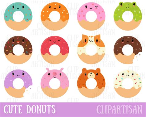 Kawaii Donuts Clipart Cute Donut Clipart Doughnuts Clip Etsy