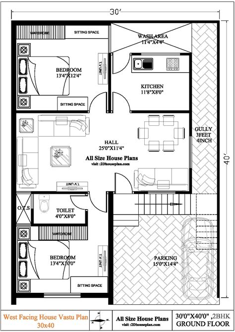 West Facing House Plans For 30x40 Site As Per Vastu Top 2