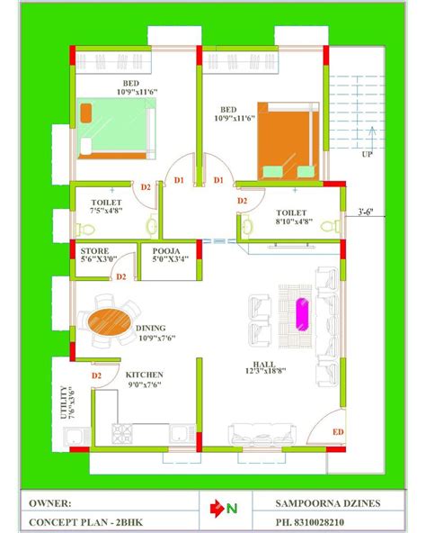 2 Bhk House Plan In First Floor 30x40 Site East Facing House Plans