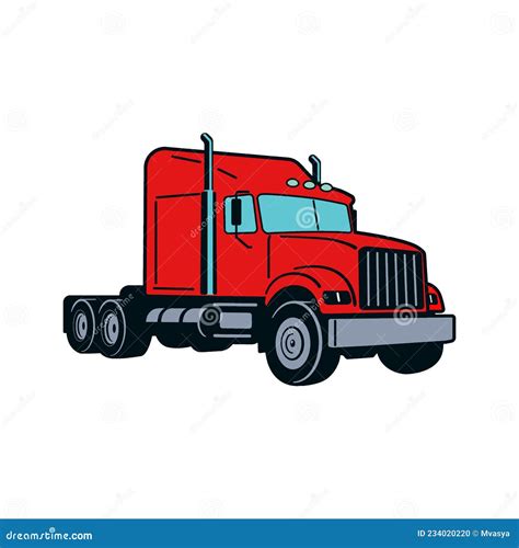 Semi Truck Vector Outline Lorry Freight Transportation Modern Flat