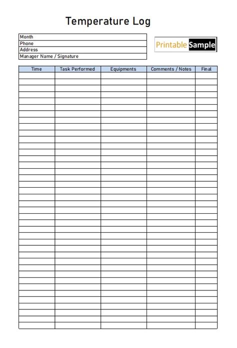 11 Free Sample Temperature Log Templates Printable Samples