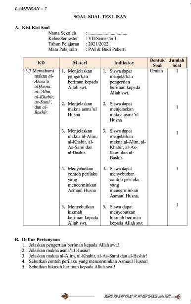 CONTOH MODUL AJAR PAI SMP KELAS VII SEKOLAH PENGGERAK