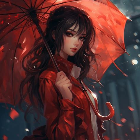 Premium Ai Image Beautiful Anime Girl Holding Red Umbrella Generative Ai