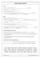 Acids in which complete dissociation of hydrogen ion takes place are called strong acids. Acids, Bases and pH Worksheet | Teaching Resources