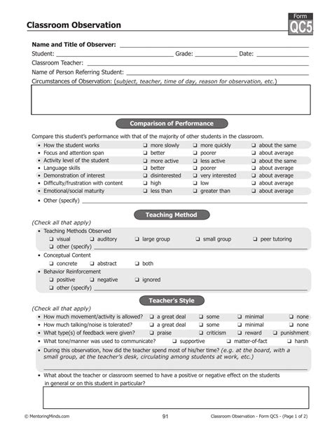 Classroom Observation Form Big Questionnaire Fill Out Sign Online