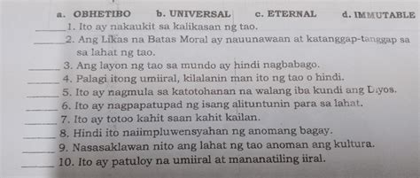 Tukuyin Kung Saan Nabibilang Ang Katangian Ng Likas Na Batas Moral Ang