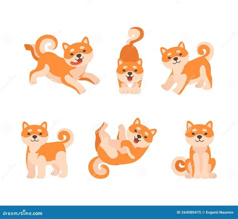 Adorable Shiba Inu Dog Character Engaged In Different Activity Vector