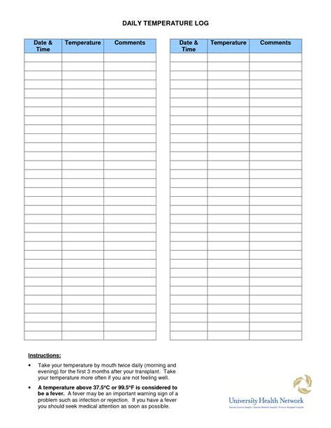 Temperature Log Template