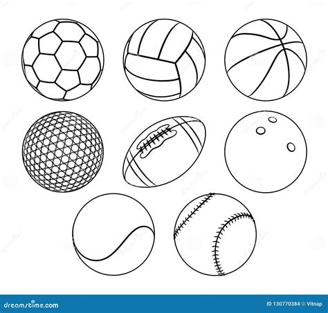 Vector Set Of Outlines Different Sport Balls Stock Vector