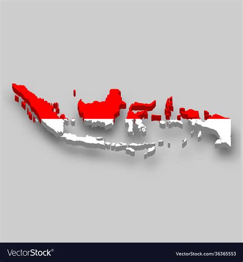 3d Isometric Map Indonesia With National Flag Vector Image