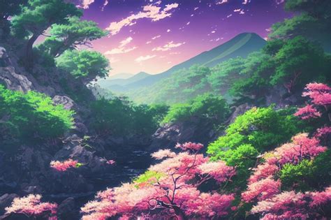 Fondo De Pantalla De Paisaje De Anime De Japón Con Hermosos Cerezos